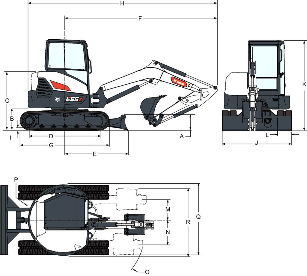 mini bager bobcat e55z razmeri